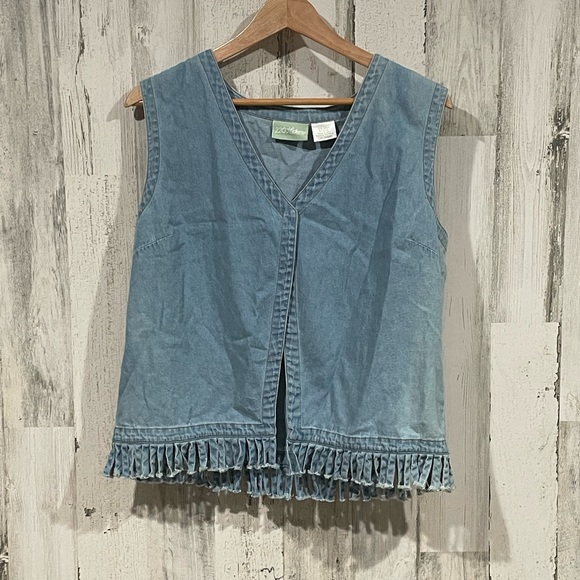 HICKORY 220 Vintage Fringe Chambray Sleeveless Top Size Large - Picture 1 of 5